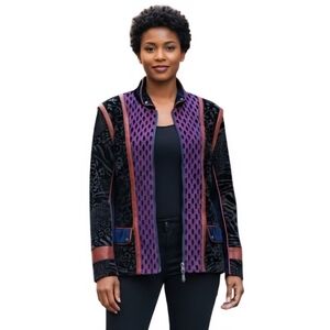 Anac Mixed Media Art To Wear Full Zip velvet Burnout Jacket Mock Neck Size M